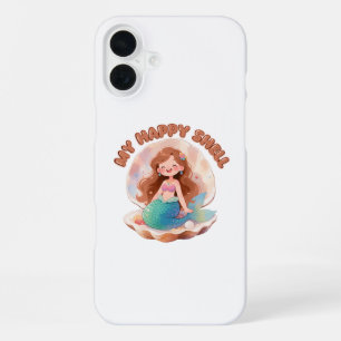 Cute Mermaid My Happy Shell Quote Pastel Aesthetic iPhone 16 Plus Case