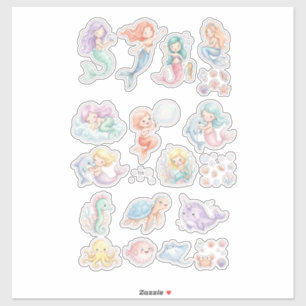 Cute Mermaid & Ocean Animals Sticker Set – Pastel