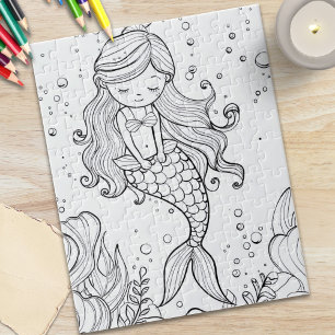 Cute Mermaid Ocean Coloring Jigsaw Puzzle