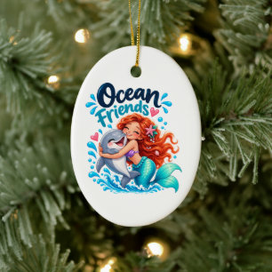 Cute Mermaid Ocean Friends Dolphin Coffee Mug Ceramic Ornament