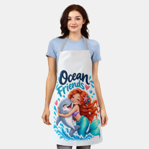 Cute Mermaid Ocean Friends Dolphin Design Apron