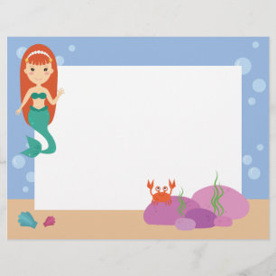 Cute mermaid ocean theme summer girl  letterhead