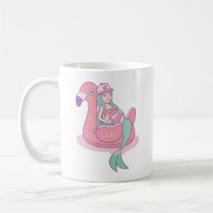 Cute Mermaid on Flamingo Pool Float Funny Coffee Mug