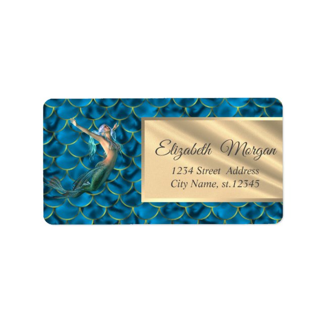 Cute Mermaid On Mermaid Tail Scales Label (Front)