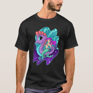 Cute Mermaid On Sea Horse Sirens Aquatic Creature  T-Shirt
