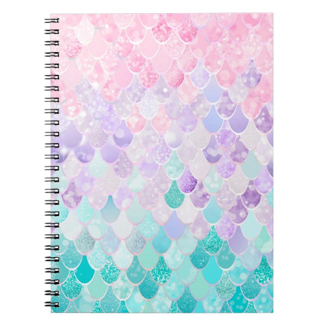 Cute Mermaid Pastel Iridescent, Pink, Purple, Teal Notebook (Front)