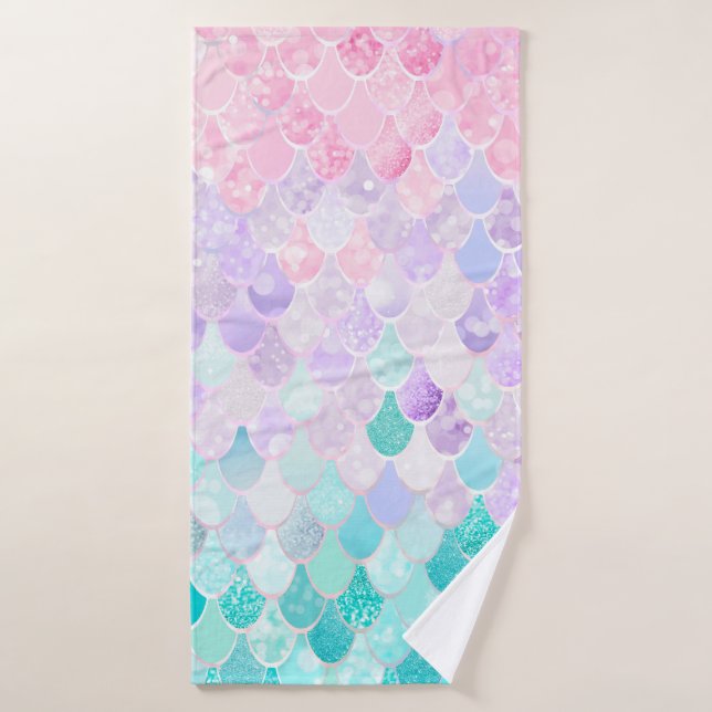 Cute Mermaid Pattern Towels and Wash Cloth for her (Bath Towel)