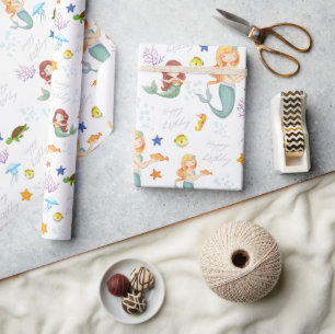 Cute Mermaid Personalized Birthday  Wrapping Paper