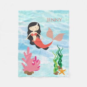 Cute Mermaid Personalized Fleece Baby Blanket