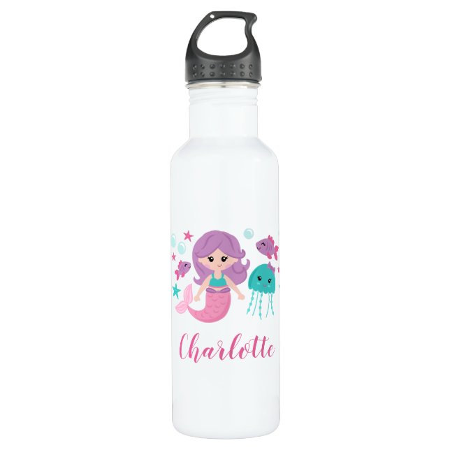 Cute Mermaid Personalized Girl 710 Ml Water Bottle (Front)