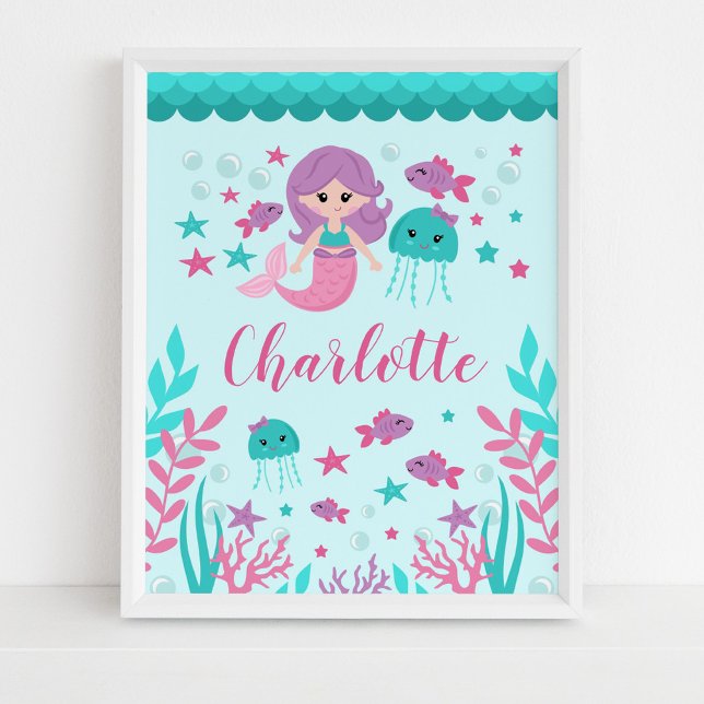 Cute Mermaid Personalized Girl Nursery Wall Art (Creator Uploaded)