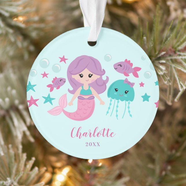 Cute Mermaid Personalized Girl Ornament (Tree)