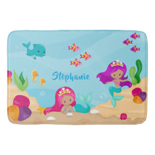 Cute Mermaid Personalized Girly Under the Sea Bath Mat