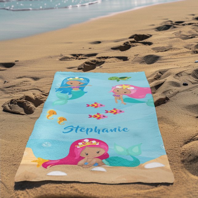 Cute Mermaid Personalized Girly Under the Sea Beach Towel (Cute Mermaid Personalized Girly Under the Sea Beach Towel)