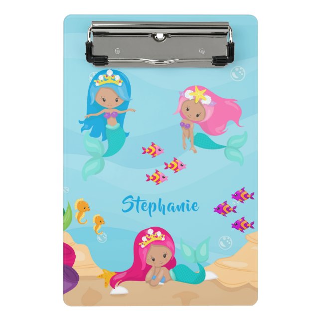 Cute Mermaid Personalized Girly Under the Sea Mini Clipboard (Front)