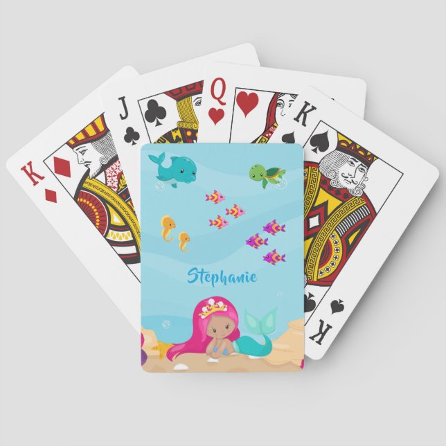 Cute Mermaid Personalized Girly Under the Sea Playing Cards (Back)