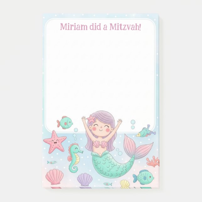 Cute Mermaid Personalized Mitzvah Notes (Front)