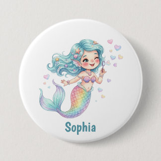 Cute Mermaid Personalized Name Birthday 3 Inch Round Button