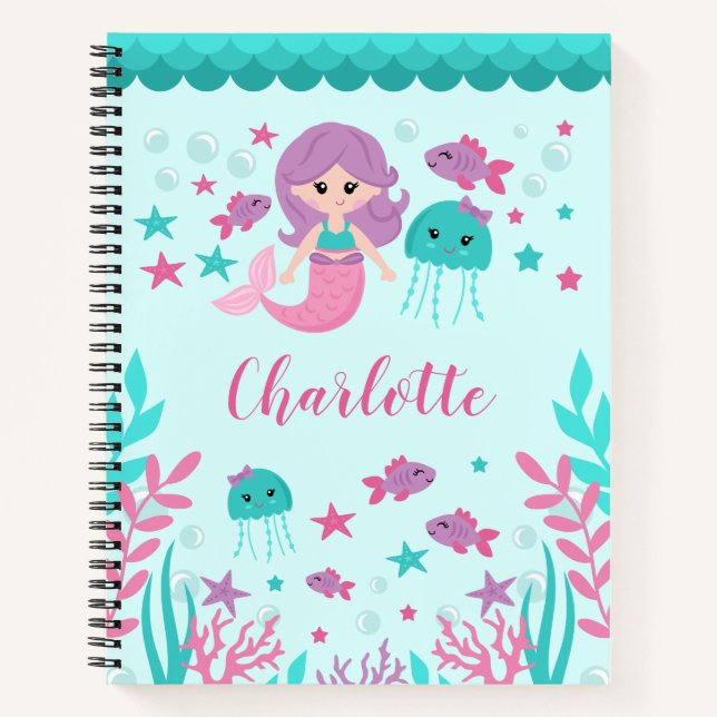 Cute Mermaid Personalized Notebook (Front)