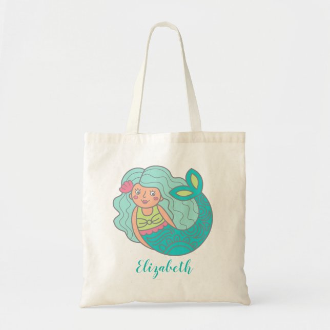 Cute Mermaid Personalized Tote Bag (Front)
