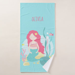    Cute Mermaid Pink and Mint  Bath Towel