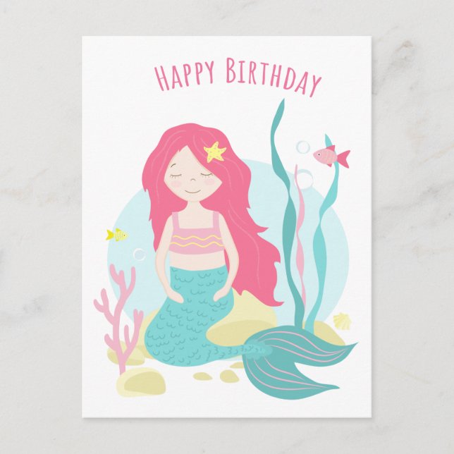    Cute Mermaid Pink and Mint Birthday for Girl  Postcard (Front)
