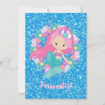 Cute Mermaid Pink Blue Glitter Personalized