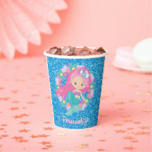 Cute Mermaid Pink Blue Glitter Personalized