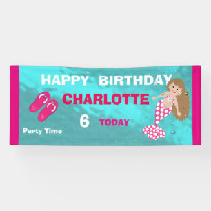 Cute Mermaid Pool Beach Swim Party Personalized Banner