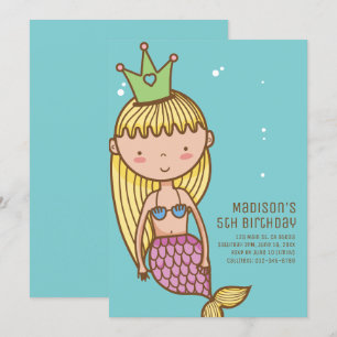 Cute Mermaid Princess Invitation de fête d'anniver