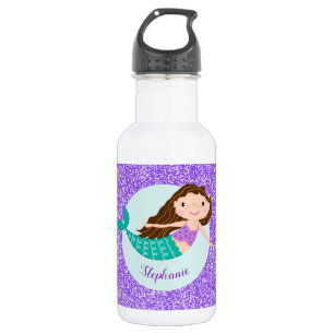 Cute Mermaid Purple Glitter Personalized 532 Ml Water Bottle