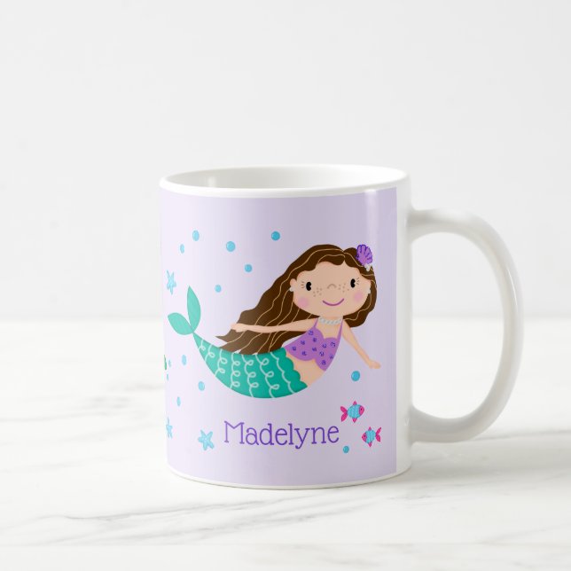 Cute Mermaid Purple Personalized Coffee Mug (Right)