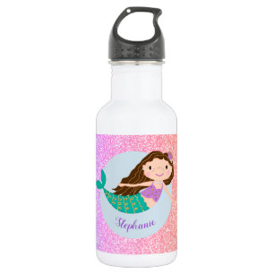Cute Mermaid Rainbow Glitter Personalized 532 Ml Water Bottle