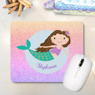 Cute Mermaid Rainbow Glitter Personalized Mouse Pad