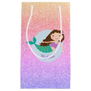 Cute Mermaid Rainbow Glitter Personalized Small Gift Bag