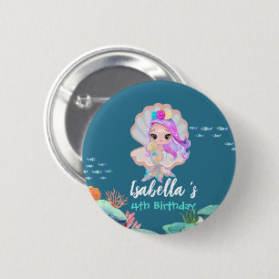 Cute Mermaid Rainbow pearl crown Birthday party 2 Inch Round Button