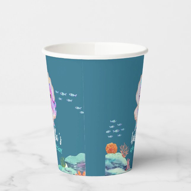 Cute Mermaid Rainbow pearl crown Birthday party Paper Cups (Left)