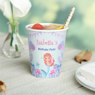 Cute Mermaid Rainbow Watercolor Birthday party  Paper Cups