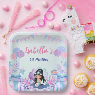 Cute Mermaid Rainbow Watercolor Birthday party Paper Plate