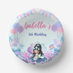 Cute Mermaid Rainbow Watercolor Birthday party Paper Plate