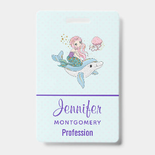Cute Mermaid Riding a Dolphin Under the Sea Badge