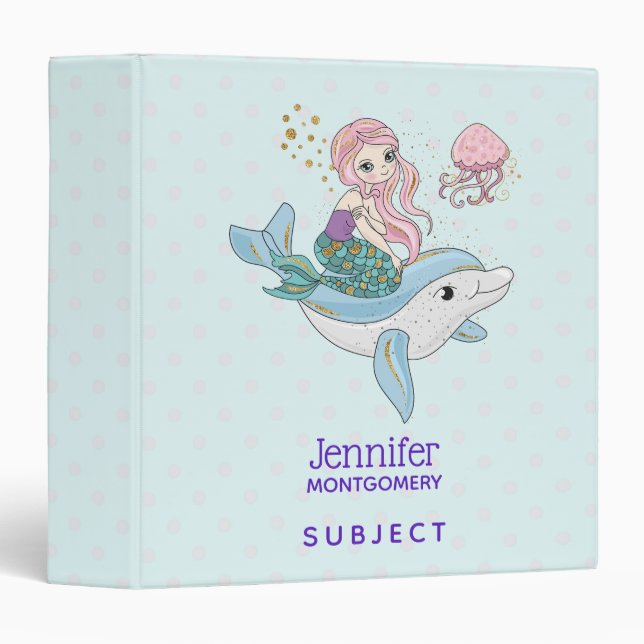 Cute Mermaid Riding a Dolphin Under the Sea Binder (Front/Spine)