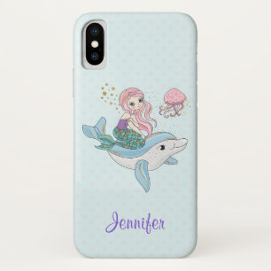 Cute Mermaid Riding a Dolphin Under the Sea Case-Mate iPhone Case