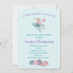 Cute Mermaid Riding a Dolphin Under the Sea Invitation