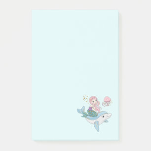 Cute Mermaid Riding a Dolphin Under the Sea Post-it Notes