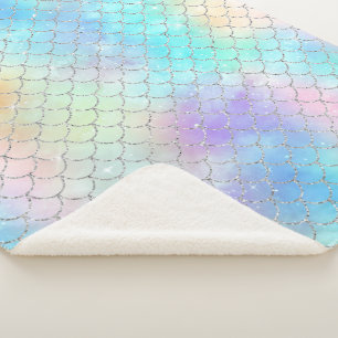 Cute Mermaid Scales Ocean Sherpa Blanket