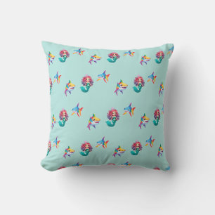 Cute Mermaid shark rainbow colourful birthday part Throw Pillow