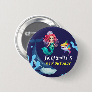 Cute Mermaid shark Whale rainbow colorful birthday 2 Inch Round Button
