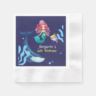 Cute Mermaid shark Whale rainbow colourful birthda Napkin