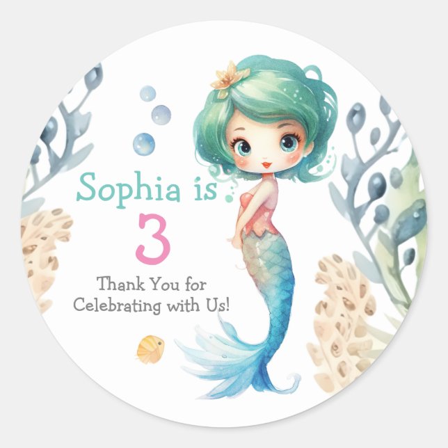 Cute Mermaid Stickers/Labels. Editable. Classic Round Sticker (Front)